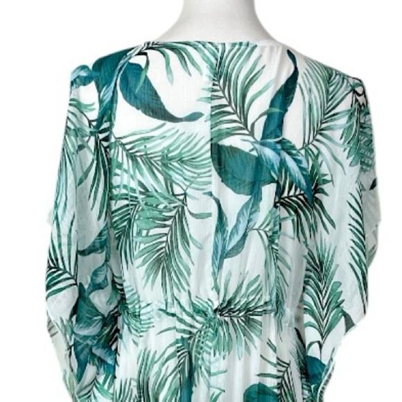 Kona Sol Beach Coverup Midi Dolman Sleeves Green Palm Leaf Women’s Size Small - Picture 8 of 11